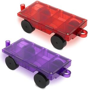 Playmags 2 Piece Car Set: with Stronger Magnets, STEM Toys for Kids, Use with All Magnetic Tiles and Blocks Sturdy, Super Durable with Vivid Clear Color Tiles. (Colors May Vary)