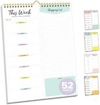 Decorably Meal Planner Pad with Shopping List Minimalist - 52 Sheets Weekly Meal Planner and Grocery List, 7x10in Spring-Bound Meal Planner Magnetic, Weekly Menu Planner Pad, Meal Prep Planner