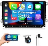 2G+64G for VW Passat Tiguan Golf Jetta T5 EOS Polo Skoda Android Car Stereo with Wireless Carplay Android Auto, 9“ Touch Screen Bluetooth Car Radio Support GPS Navigation WiFi FM SWC+Backup Camera