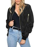 Zeagoo Womens Bomber Jacket Lightweight Flight Jackets Zip Up Windbreaker Top Short Utility Black Coat with 2 Pockets M