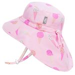 Jan & Jul Beach Adventure Sun-Hat for Kids Girls with Large Brim (XL: 5-12 Years, Pink Ice Cream)