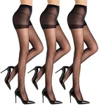 WAKUNA 3 Pairs Sheer Tights For Women20D Pantyhose Control Top Invisible Reinforced Toes Black-Medium