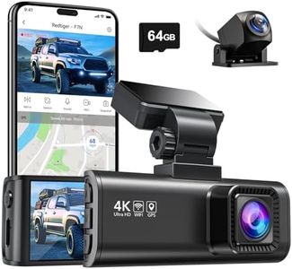 REDTIGER F7N 4K Dual Dash Cam with 64GB Card, Built-in WiFi GPS Front 4K/2.5K and Rear 1080P Dual Dash Camera for Cars,3.18 inch Screen,170° Wide Angle, Parking Monitor, Support 256GB Max