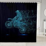 Boy Dirt Bike Shower Curtain, Motocross Rider Bathtub Shower Curtain Motorbike Sport Game Bathroom Shower Curtain For Kids, Motorcycle Extreme Sport Bath Curtain, Blue Tie Dye Curtain 72" W X 72" L