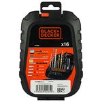 BLACK+DECKER A7186-XJ 16 pc Drill Machine Bit Set with Metal,Wood and Masonary Drill Machine bits,Magnetic Bit Holder and Screwdriving bits