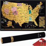 Detailed Scratch off USA Map with Scratcher - 24x16 Easy to Frame 62 National Parks Scratch Off Travel Poster of the United States of America - Large Scratchable US Map with Landmarks and States Flags