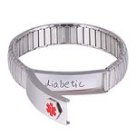 Stainless Steel Elastic Medical Alert ID Bracelet Bangles for Men or Women(Put Details in Lift up Section, Customized Medical Card+Strips Free) (19CM, Width:13MM, Silver)