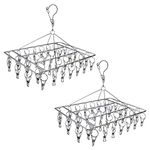 2 Pack Stainless Steel Laundry Drying Rack, Rotary Wind-proof Clothes Airer Hanger Dryer for Socks, Underwear, Bras, Baby Clothes, Gloves (36 Clips)