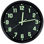 DORBOKER Upgrade Luminous Wall Clock For Bedroom Silent Non-Ticking Night Lights Battery Operated Glow In The Dark Clock for Kitchen Living Room Office Decor (Brush Black)