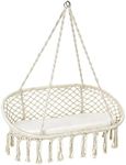 Costway 2 Person Hammock Chair, Macrame Swing with Cushion, Hanging Cotton Ropes, Metal Frame, Hanging Chair with 150kg Capacity for Hammock Stand, Living Room, Patio, Balcony, Backyard