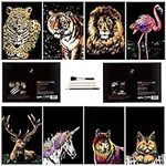 Scratch Painting, Scratch Art Rainbow Paper A4 for Adults and Kids,DIY Art Craft Night View Scratchboard with 4 Tools, 8 Pcs 11.6 X 8.3 Inches (Animal Series)