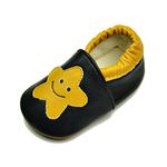 Natural Soft Leather Baby Shoes & Toddler Shoes Boys & Girls - First Walking Shoes - Infant Shoes - Crib Shoes (0-6 Months:(Foot Length:11CM), Big Star Black)