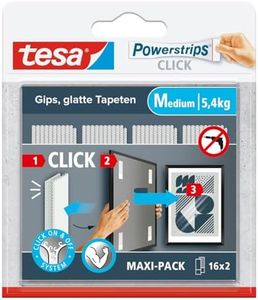 tesa Powerstrips CLICK - Klett-Klebepads zum An- und Abklicken von Bilderrahmen und Wanddekorationen ohne Bohren - selbstklebende Klettband-Strips mit ON und OFF Click-System - Medium - 16 x 2 Stück