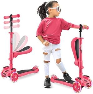Hurtle 3-Wheeled Scooter for Kids - Wheel LED Lights, Adjustable Lean-to-Steer Handlebar, and Foldable Seat - Sit or Stand Ride with Brake for Boys, Watermelon - Hurtle HURFS79W