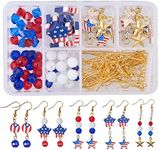 SUNNYCLUE 1 Box DIY 12 Pairs USA American Flag Patriotic Red Blue Dangle Drop Earrings Making Kit 4th of July Independence Day Gift