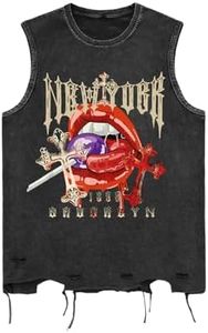 Verdusa Men's Graphic Tees Y2k Gothic Distressed Summer Shirt Grunge Hippie Sleeveless Tank Top Black Purple Medium