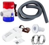 Sanuke 1100gph Boat Bilge Pumping Kit, 12V Bilge Water Pump with Float Switch, 6 FT Kink-free 1-1/8 Inch Hose, 2 Clamps and Thru-Hull Fitting, Bilge Pumps for Boats Kayak Cruisers