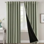 H.VERSAILTEX 100% Blackout Curtains for Bedroom with Black Liner Full Room Darkening Curtain 84 Inch Long Thermal Insulated Back Tab/Rod Pocket Window Treatment Drapes for Living Room, 2 Panels, Sage