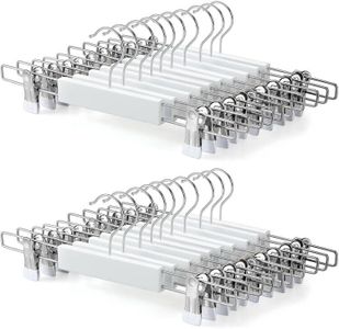 TOPIA HANGER Wooden Pants Skirt Hangers Space Saving 20 Pack, Wide Adjustable Clip Hanger for Pant Skirt Jeans Slacks with Wrinkle Free - CT44W20(White)