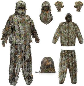 Ghillie Suit Outdoor Leafy Suit for Hunting Super Lightweight Hooded Camouflage Including Clothes Gloves Face Mask and Bag