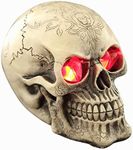 Skull Ornament Gothic Skull Figurine Skull Head Ornaments Eyes Light Up Dead Man Head Bones Skeleton Halloween Decoration Haunted House Bar KTV Ornaments Novelty Desktop Ornaments Decoration