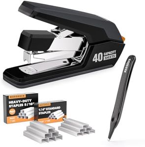 MARSROCK Effortless Stapler for Desk with 40-50 Sheet Capacity, 2000 Staples, 1-Touch Stapling, Ergonomic & Easy to Load Desktop Staplers, Heavy Duty Stapler, and Magnetic Staple Remover, Black