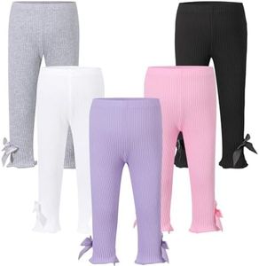 Rcuhsxi 5 Pack Baby Girl Pants Toddler Girl Solid Ribbed Long Pants with Bow Bottoms Toddler Leggings for 18 Months-24 Months