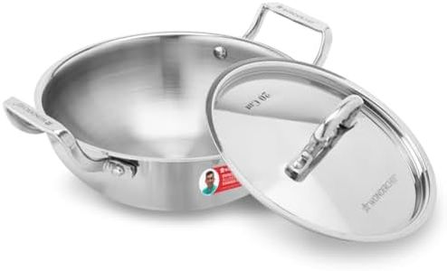 Wonderchef Stella Triply Stainless Steel Kadhai with Lid | 20 cm, 1.6 litres | Compatible with Gas Stove, Induction, Ceramic Cooktop | Non-Toxic | Heavy-Duty Handle | 10-Year Warranty