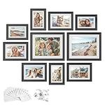 SONGMICS Picture Frames with 16 Mats, Set of 10, Collage Photo Frames with Two 8x10, Four 5x7, Four 4x6 Frames, Hanging or Tabletop Display, MDF and Glass, 12 Non-Trace Nails, Ash Black URPF049B01