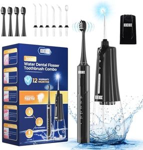 Electric Toothbrush with Water Cordless Flosser, 320ML Portable Travel Water Dental Flosser for Teeth with 5 Modes & 6 Jet Tips & IPX7 Waterproof for Teeth Cleaning and flossing (Black)