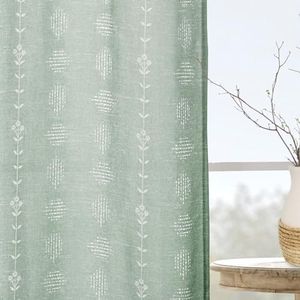 Boho Closet Curtain for Open Closet,Dark Sage Grey Green Leaf Floral Tree Branch Botanical Curtains for Bedroom Living Room,84 Inches Long