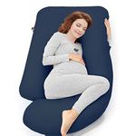 COOZLY G Shape Belly Back Pregnancy Pillow | G Shape Maternity Pillow with 100% Cotton Removable Covers | G Pregnancy Sleeping Pillow (Navy)