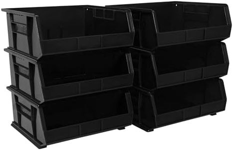 Akro-Mils 30250 AkroBins Plastic Storage Bins, Space-Saving Stackable Bins for Garage, Pantry, Craft Organization, 15" x 16" x 7", Black, 6-Pack