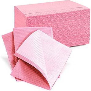 TOEDO Disposable Nail Art Table Towels 13"x18" - 3 Ply Waterproof Dental Bibs for Patients - Dentist or Medical Tray Cover and Nail Table Cover Supplies, Pink