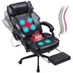 6 Points Massage Office Chair with Heat, Reclining Office Chair with Foot Rest, Vibration Home Office Desk Chairs for Heavy People 400lbs, Ergonomic Managerial Executive Chair, Black
