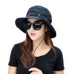 Alexvyan Round Hat Sun Visor Hats for Women UV Protection Wide Brim Summer Cap for Girls Hat UV Protection Breathable Casual Beach Hat, Safari Hat Sun Protection Cap for Women Girl Men (Black)