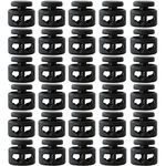 J.CARP 30Pcs Black Plastic Heavy Duty Cord Locks, Double Hole Drawstring Stopper Fastener for No Tie Shoelaces, Hoodies, Pants Closures and More