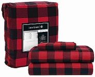 LANE LINEN 100% Cotton Twin Flannel Sheets Set - Brushed for Extra Softness - Lightweight & Durable Cotton Flannel Twin Sheets Set - Warm & Cozy Fall Bed Sheets, 15" Deep Pocket - Buffalo Checks Red