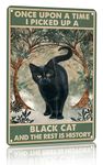 CrazySign Funny Cat Sign - Cat Lovers Women Girls Gift - Once Upon A Time I Pick Up A Black Cat Tin Sign - Wall Art for Home Living Room Decor 8 x 12 Inches (3032)
