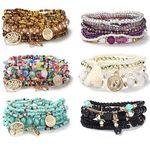 Adramata 6 Sets Bohemian Stackable Bracelets for Women Multilayered Stretch Bead Bracelet Set Boho Bangles Multicolor Fashion Jewelry