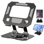 BROLAVIYA Desktop 360 Rotating Base, Metal Stand Holder, Foldable, Compatible with iPad, Tablet, Mobile, E-Reader 4-13 inch, D4, Black