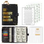 IQIHOO 100 Envelope Savings Challenge Binder, Money Saving Challenge Binder, 100 Day Savings Challenge Binder, Saving Money Challenges Book to Save $5,050, Marble Black