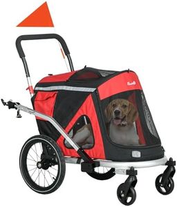 Aosom 2 in 1 Bike Trailer, Foldable Dog Bike Stroller with Aluminum Frame, Quick Release Wheels, Safety Leash, Anti-Slip Mat, Hitch Coupler, Reflectors, Flag for Medium Dogs, Red