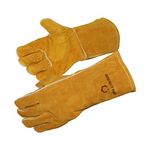 Welding Gloves Fire Heat Resistant Leather Forge/Mig/Stick Welding Heat/Wood Burning/Mitts for Oven/Grill/Fireplace/Furnace/Stove/Pot Holder/Tig Welder/Mig/BBQ/Animal Handling Heavy Duty Gloves