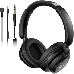 BeAttack Wired Over Ear Headphones Studio Monitor & Mixing DJ Stereo Headsets with 50mm Drivers and 1/4 to 3.5mm Jack for cellphone Type C AMP Computer Recording Podcast Keyboard Guitar Laptop - Black