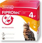 Beaphar | FIPROtec Spot-On | Kills Fleas & Ticks | Vet Strength Treatment | Easy to Apply | Suitable for Cats & Kittens from 8 Weeks of Age, Weighing more than 1kg | 4 Pipettes