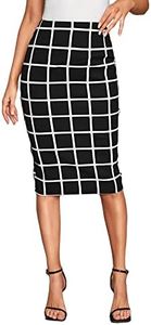 Floerns Women's Plaid Print High Waist Knee Length Bodycon Pencil Skirt Black Tartan S