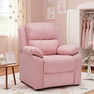JC Home Macaron Kids Reclining Chair Leather Recliner Sofa Push Back Toddler Youth Children Child Ages 2-8