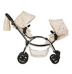 Roma Darcie Twin Dolls Pram in Cream, Suitable from 3 to 16 Years, Adjustable Handle Height, 16 Combinations, Double Dolly Toy Stroller for Christmas, Ideal for Reborn Dolls