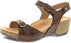 Dansko Tricia Wedge Sandal for Women – Cushioned, Contoured Footbed for All-Day Comfort and Support – Adjustable Hook & Loop Straps with Buckle Detail – Lightweight Rubber Outsole, Brown, 10.5-11